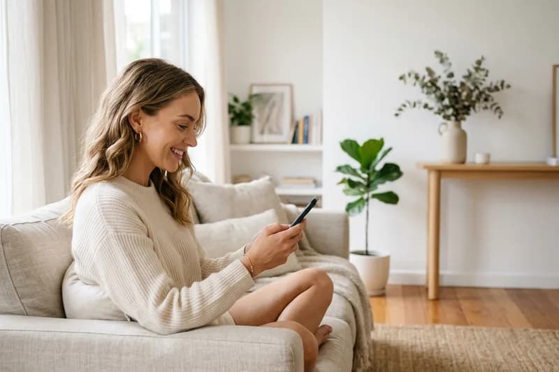 Woman looking at Yasmine face yoga app on phone