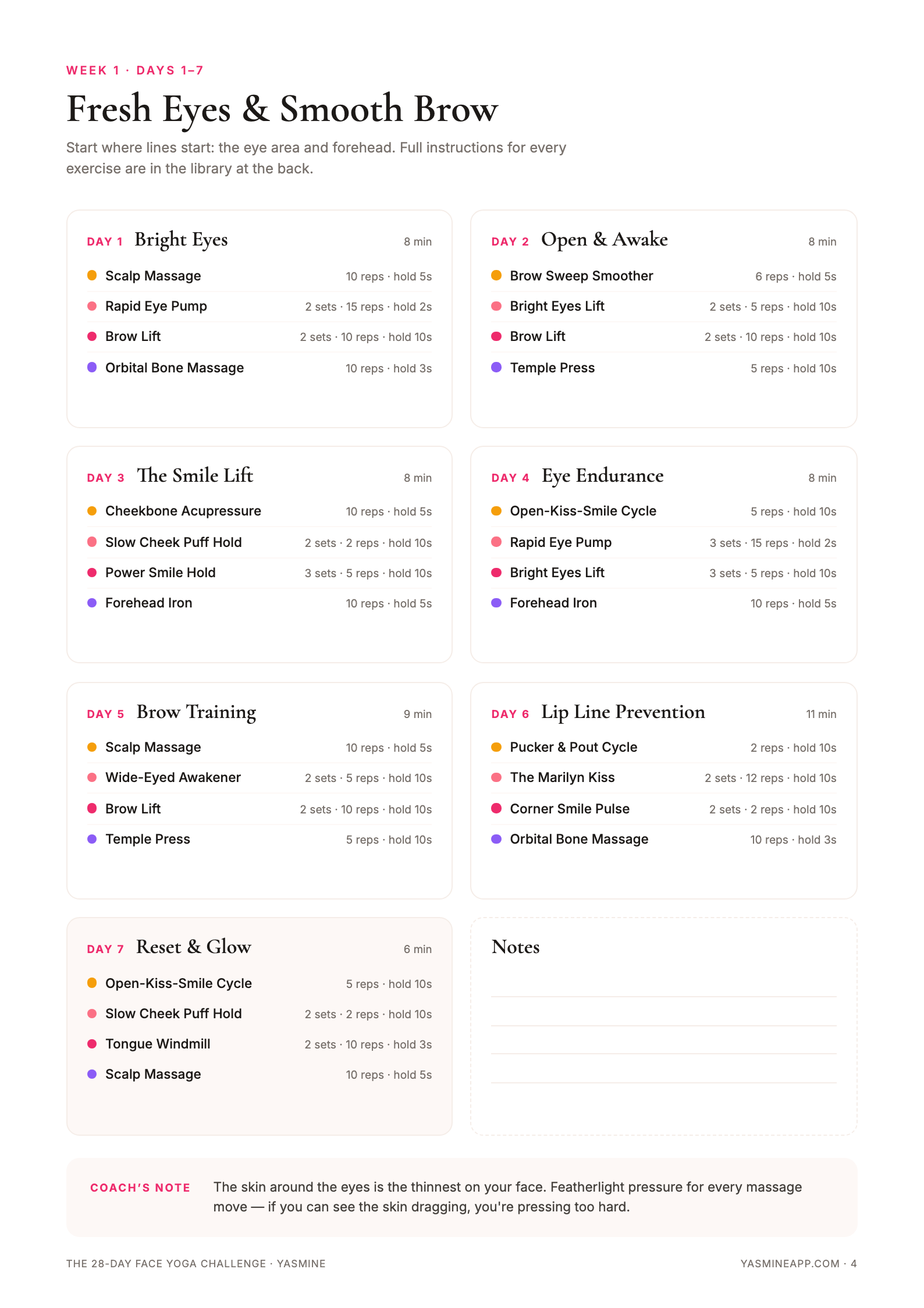 Daily routines with sets, reps, and holds