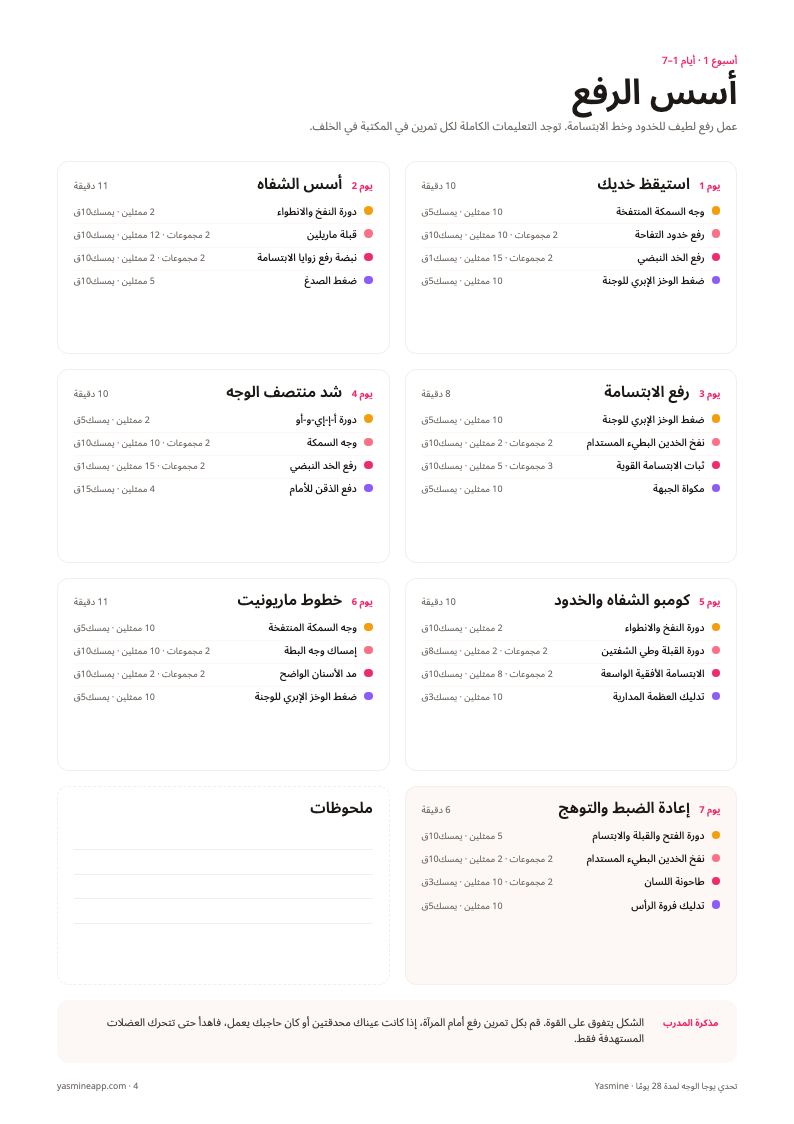 روتين يومي مع المجموعات والتكرارات ومدة الثبات