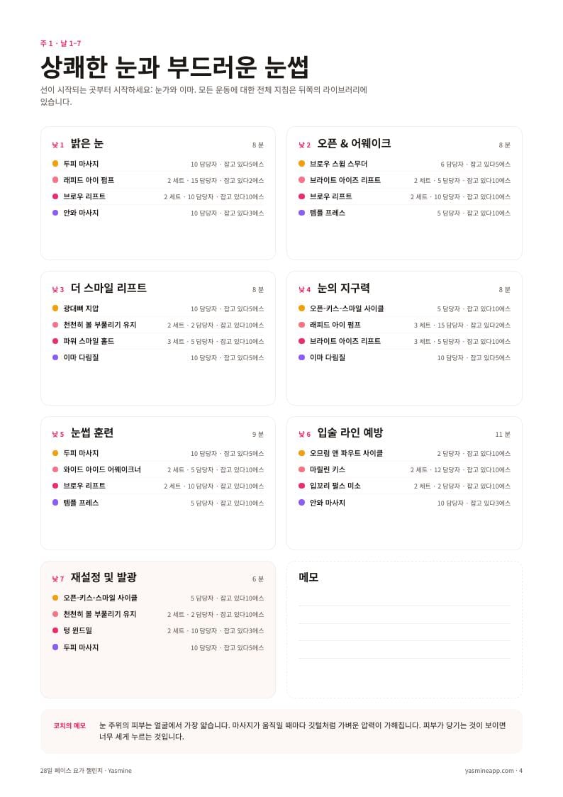 세트·반복·유지 시간이 담긴 일별 루틴