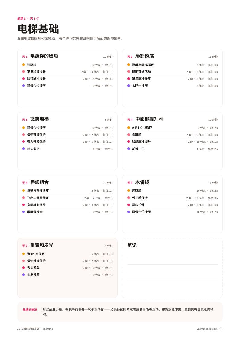 带组数、次数和保持时长的每日例程