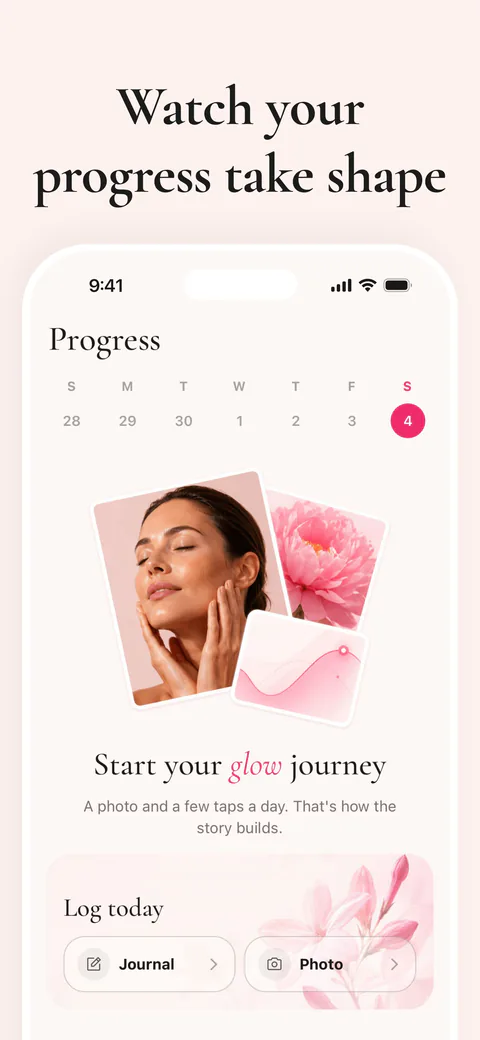 Yasmine progress journal with photo and daily log options